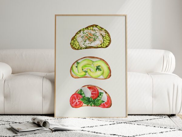 Trendy Kitchen Toast Breakfast Wall Art, Aesthetic Kitchen Decor, Home Decoration Illustration Art