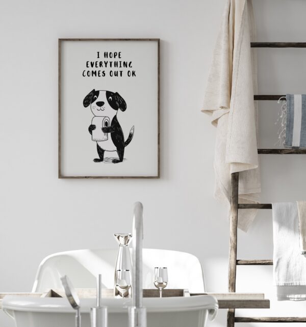 Funny Dog Toilet Wall Art, Funny Toilet Bathroom Humor Sign, Bathroom Wall Art Home Decor
