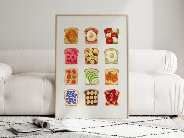 Avocado Toast Wall Art, Aesthetic Kitchen Decor, Home Decoration Illustration Art