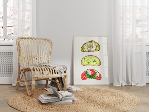 Trendy Kitchen Toast Breakfast Wall Art, Aesthetic Kitchen Decor, Home Decoration Illustration Art