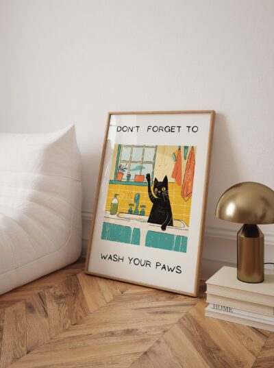 Wash Your Paws - Funny Cat Wall Art, Funny Toilet Bathroom Humor Sign, Bathroom Wall Art Home Decor