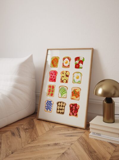 Avocado Toast Wall Art, Aesthetic Kitchen Decor, Home Decoration Illustration Art