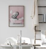 Cute Elephant In A Tub Wall Art, Pink Bathroom Funny Elephant Wall Art Home Decor