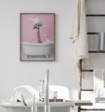 Cute Giraffe In A Bathtub Wall Art, Pink Bathroom Decor, Bathroom Wall Art Home Decor