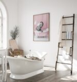 Cute Elephant In A Tub Wall Art, Pink Bathroom Funny Elephant Wall Art Home Decor
