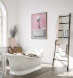 Cute Giraffe In A Bathtub Wall Art, Pink Bathroom Decor, Bathroom Wall Art Home Decor