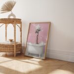 Cute Giraffe In A Bathtub Wall Art, Pink Bathroom Decor, Bathroom Wall Art Home Decor