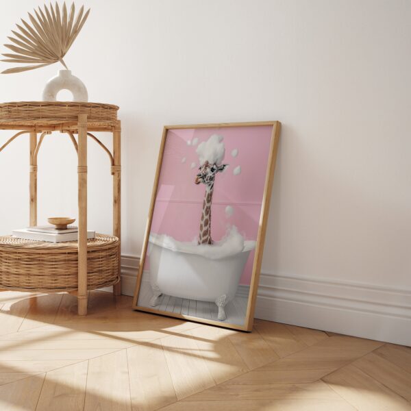 Cute Giraffe In A Bathtub Wall Art, Pink Bathroom Decor, Bathroom Wall Art Home Decor