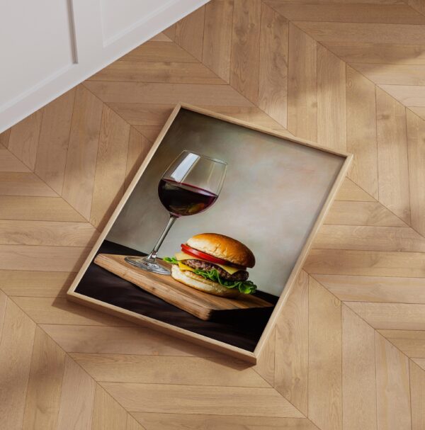 Red Wine and Burger Wall Art, Aesthetic Kitchen Decor, Home Decoration Illustration Art