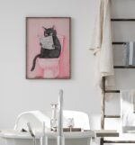Cat Reading A Newspaper Wall Art, Funny Toilet Bathroom Humor Sign, Bathroom Wall Art Home Decor