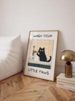 Wash Your Little Paws - Funny Cat Wall Art, Funny Toilet Bathroom Humor Sign, Bathroom Wall Art Home Decor