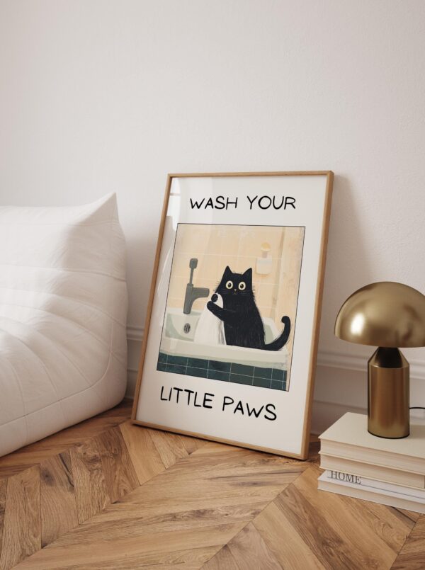 Wash Your Little Paws - Funny Cat Wall Art, Funny Toilet Bathroom Humor Sign, Bathroom Wall Art Home Decor