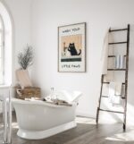 Wash Your Little Paws - Funny Cat Wall Art, Funny Toilet Bathroom Humor Sign, Bathroom Wall Art Home Decor
