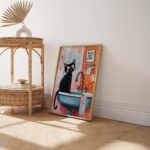 Funny Cat Wash Your Paws Wall Art, Pink Bathroom Decor, Bathroom Wall Art Home Decor