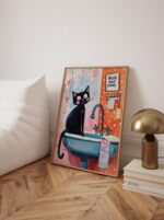 Funny Cat Wash Your Paws Wall Art, Pink Bathroom Decor, Bathroom Wall Art Home Decor