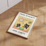 More Spaghetti Less Upsetti White Cat Wall Art, Aesthetic Kitchen Decor, Home Decoration Illustration Art