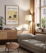 More Spaghetti Less Upsetti White Cat Wall Art, Aesthetic Kitchen Decor, Home Decoration Illustration Art
